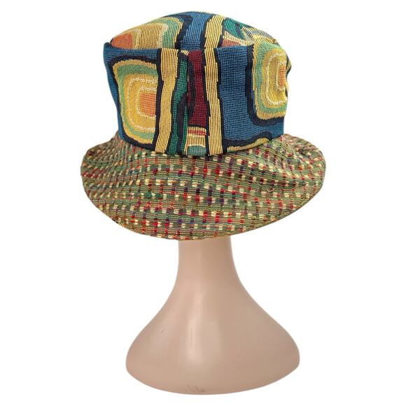 Vintage 1990s Abstract Sofa Print Tapestry Bucket Hat Size M Retro Streetwear - Picture 3 of 7